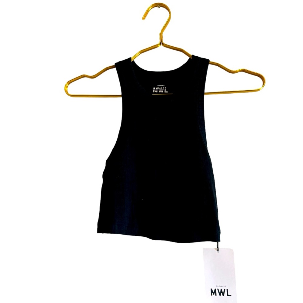 NWT Madewell Ribbed Cropped tank with built in bra black size XS